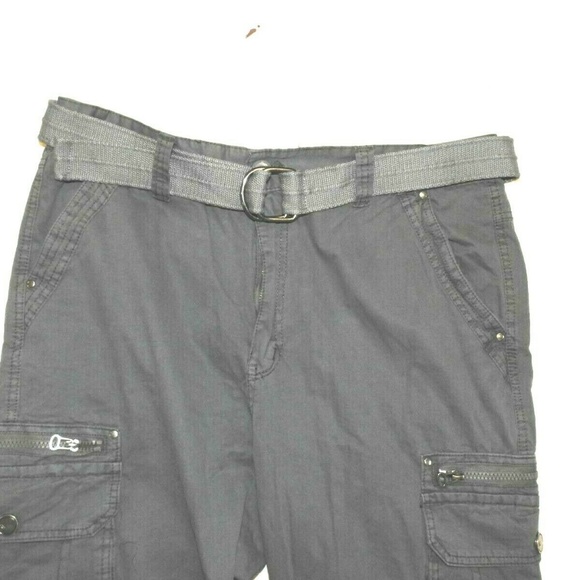 Men's Belted Cargo Pants w/Zipper Pockets Grey - Picture 4 of 7